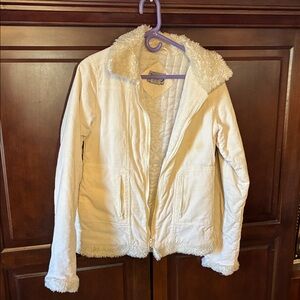 Rave Cream Jean Jacket with Faux Fur Trim